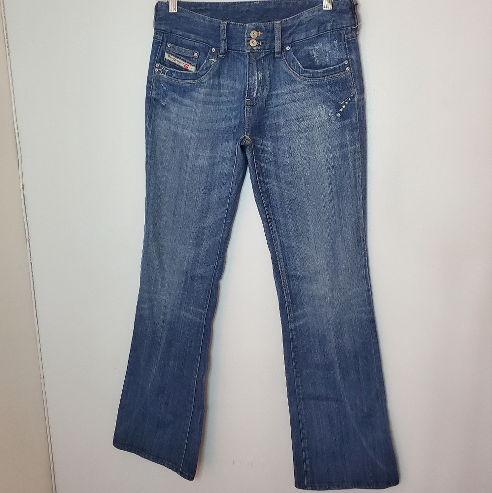 Diesel Hush Bootcut Jeans Star Embroidered 29 RARE